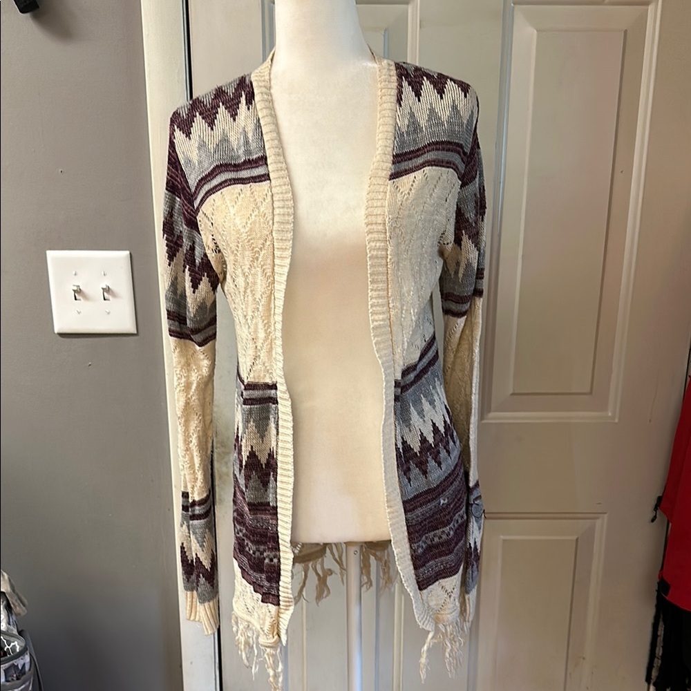 Vanity Cream and Purple Cardigan Sweater